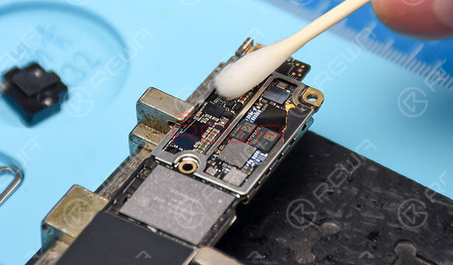 Once the logic board is cooling enough, clean it with PCB Cleaner.