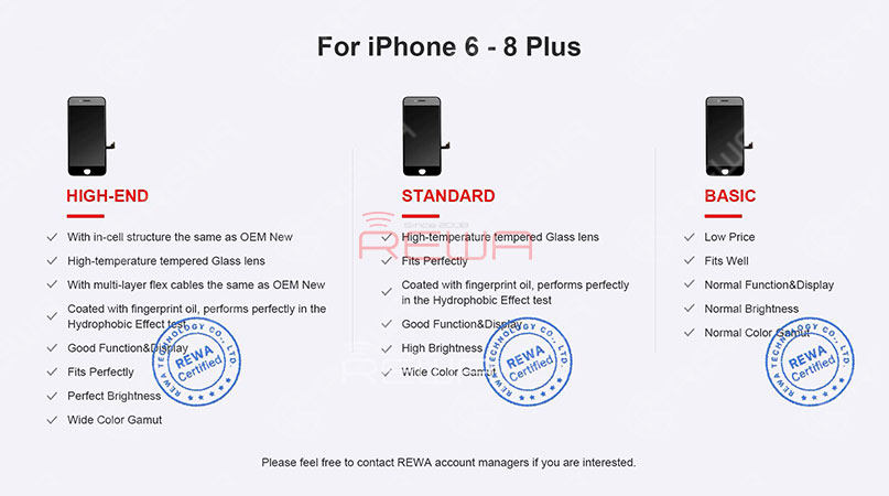 Schermi aftermarket per iPhone 6-8 Plus - Raccomandati da REWA
