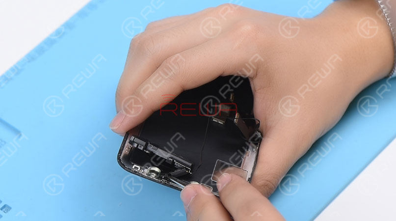 Remove screws securing the front panel sensor assembly flex cable with the tri-point screwdriver. Heat with the Hot Air Gun at 120℃-150℃ first to soften the adhesive, then remove the front panel sensor assembly flex cable with tweezers. 