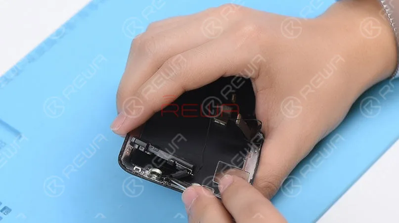 Remove screws securing the front panel sensor assembly flex cable with the tri-point screwdriver. Heat with the Hot Air Gun at 120℃-150℃ first to soften the adhesive, then remove the front panel sensor assembly flex cable with tweezers. 
