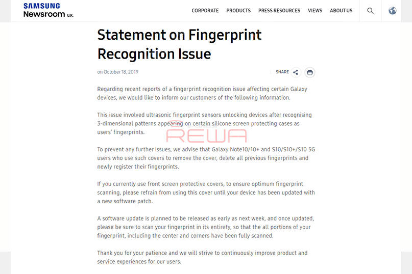 samsung intelligenter fingerabdruckscan wird wieder getäuscht Anfang des Monats berichtete The Sun, dass der Fingerabdrucksensor im Display des Samsung Galaxy S10 eine Sicherheitslücke aufweist. Einige Silikon-Bildschirmschutzfolien können den Ultraschall-Fingerabdrucksensor verwirren. Wenn Sie derzeit diese Art von Abdeckungen verwenden, unterlassen Sie bitte die Verwendung, bis Ihr Gerät mit einem neuen Software-Patch aktualisiert wurde, nach Samsungs offiziellem Statement.