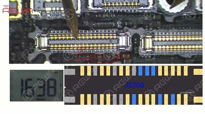 iphone xs max bildschirm flackern beheben Führen Sie eine Diodenmessung des Displayanschlusses J5700 durch. Der gemessene Wert ist normal. Das Anzeigeproblem hat also nichts mit der Anzeigeschaltung zu tun.