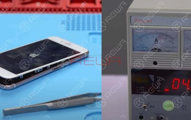 iPhone 6s Überhitzungsproblem beheben – Anleitung zur Reparatur der Hauptplatine Verbinden Sie die Platine mit dem Gleichstromnetzteil und schalten Sie sie ein. Die Stromanzeige am Amperemeter ist abnormal und das Telefon startet ständig neu.