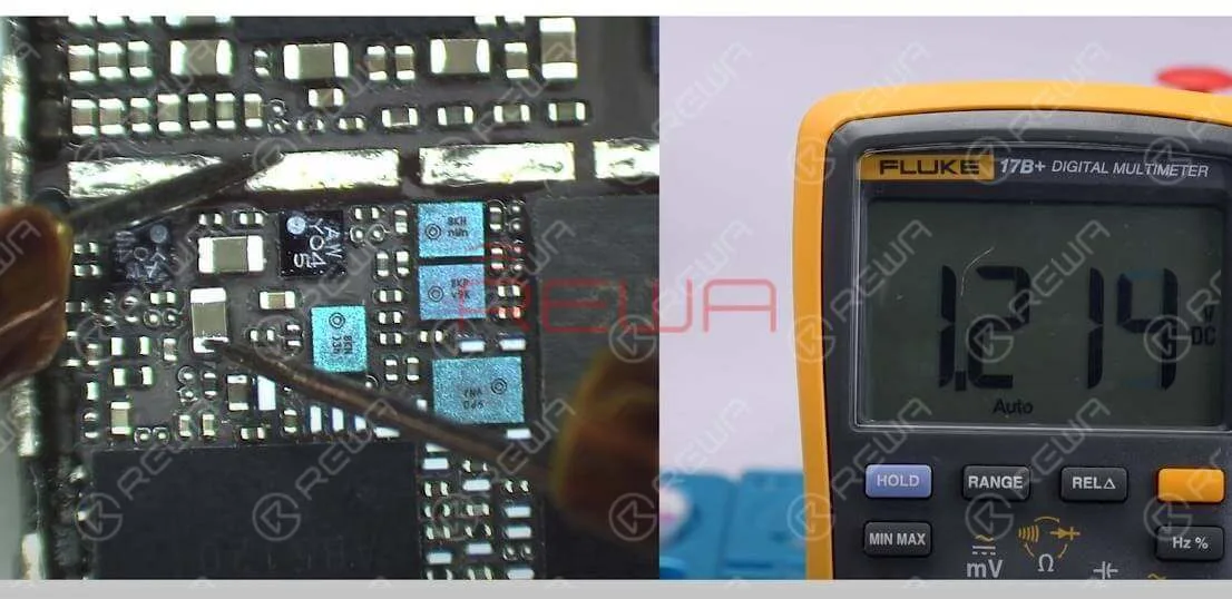 iphone 6 keeps searching for signal - logic board repair Then the second set of voltage, PP_LDO1 1V3. The voltage value of corresponding capacitor C3808 is 1V3, which is normal. The third set of voltage, PP_LDO11 1V8 is also normal.