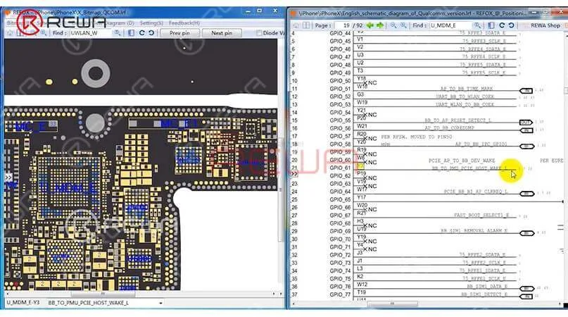 Wir können die Bitmap-Software in Refox öffnen und zuerst BB_TO_PMU_PCIE_HOST_WAKE_L ausfindig machen. Da relevante Schaltkreise des Wake-Signals gestört sein könnten, können wir versuchen, das Wake-Signal von WiFi relevanten Schaltkreisen zu leihen.