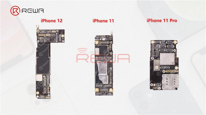En cambio, el iPhone de la versión estadounidense contará con una antena mmWave adicional, mientras que la placa base tendrá un asiento adicional para el conector de la antena mmWave. Además de las diferencias en el aspecto exterior, la disposición de las tres placas base también es diferente. La placa base del iPhone 12 está situada a la izquierda, mientras que la del iPhone 11 y el iPhone 11 Pro está a la derecha.