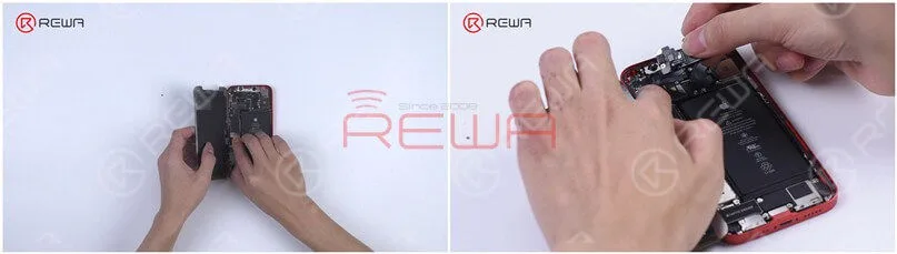 Conecta el OLED y el cable flexible del auricular. La pantalla y la función táctil funcionan bien. Un punto que vale la pena mencionar es que si no se conecta el cable flexible del altavoz del oído no habrá detección de luz. La pantalla estará demasiado oscura para ser probada.