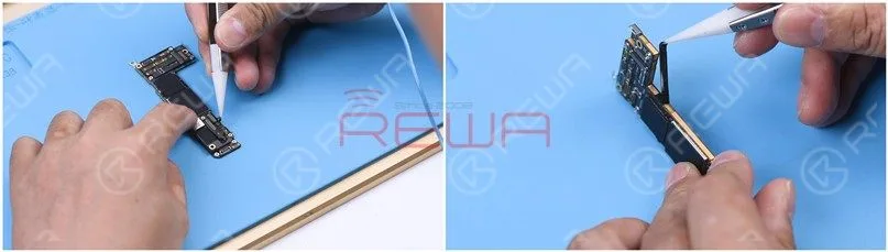 Remove the foam on the motherboard with tweezers and then take the sticker around the motherboard off.