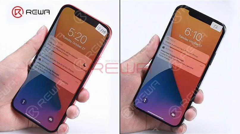 Ces tests prouvent que les capteurs sur le haut-parleur d'oreille sont interchangeables, à l'exception de l'illuminateur de crue chiffré du module Face ID. La luminosité max de l'iPhone 12 Pro devient 809 nits avec l'écran de l'iPhone 12 tandis que la luminosité ma de l'iPhone 12 devient 618 nits avec l'écran de l'iPhone 12 Pro. On constate que la luminosité maximale des deux modèles n'est pas liée à l'écran. La raison peut être liée à la carte mère ou au système iOS. En général, les écrans des deux modèles sont interchangeables.
