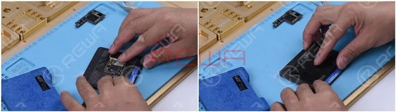 Attach the signal board to the Reballing Platform and place the Reballing Stencil in position. Apply a layer of low-temperature Solder Paste evenly.