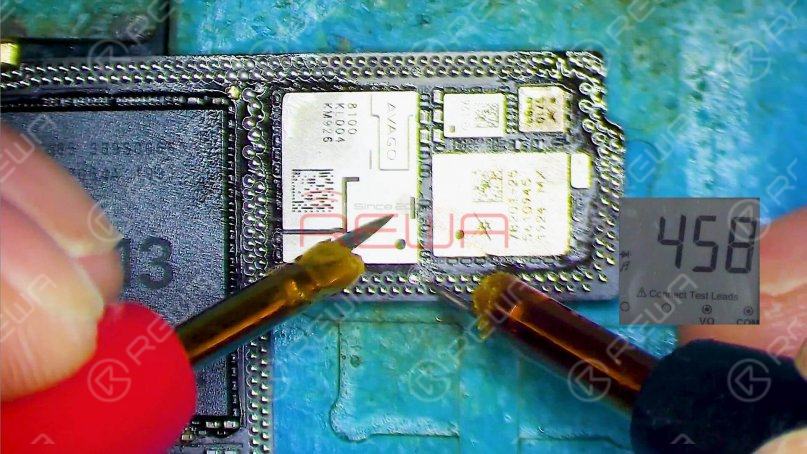 Measure the logic board again after it has cooled. The diode value returns to a normal value of 458.