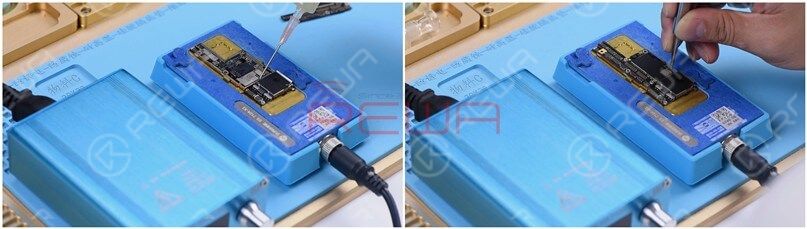 Cool for 5 minutes. Apply some BGA Paste Flux to the bonding pad and get the upper layer in position. Then power on the heating platform. With the temperature reaching 165℃, continue heating for 2 minutes.