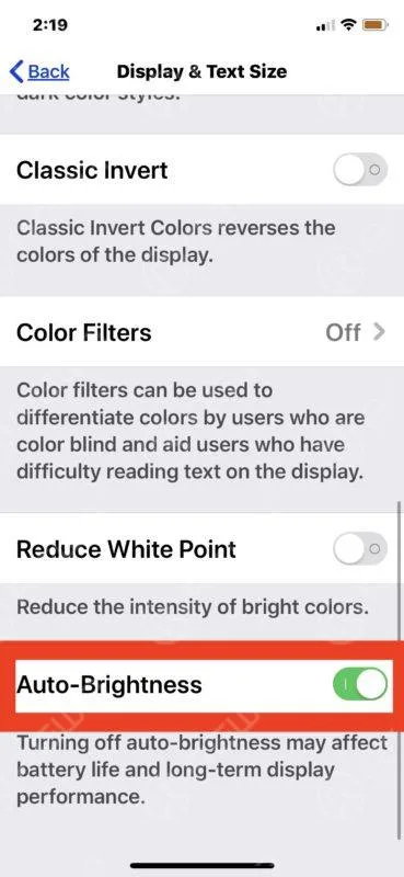 Luminosité automatique de l'iPhone