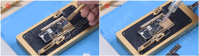 You only need to remove thermal grease on the motherboard when the repair is done. Keep original tin on the bonding pad and apply a small amount of Paste Flux.