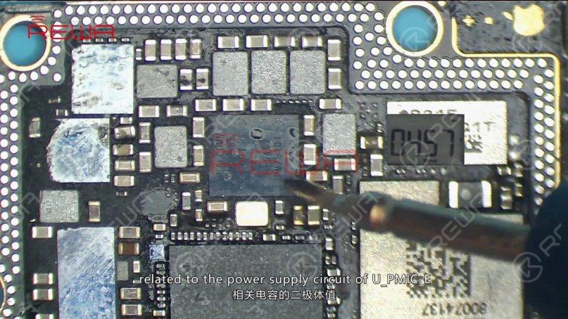 iphone x ohne service: lösung für profis Fahren Sie mit der Diodenmessung der Kondensatoren im Zusammenhang mit dem Stromversorgungskreis von U_PMIC_E fort.