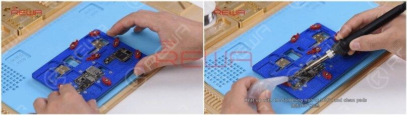 iphone x ohne service: lösung für profis Befestigen Sie die obere und die untere Lage auf dem Leiterplattenhalter.
