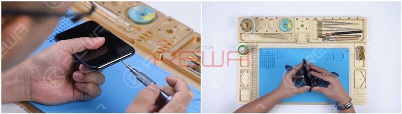 Remove the two pentalobe screws at the bottom edge and lift the screen.