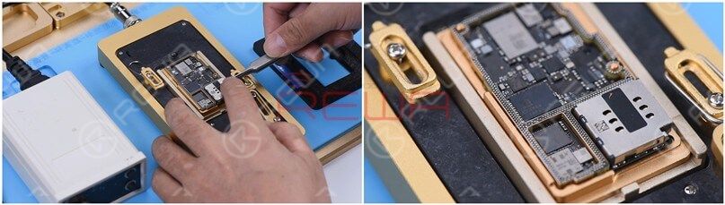 Remove the Reballing Stencil and put the signal board on the Heating Platform at 185℃ to heat. After the solder balls are formed, turn the power off and cool the motherboard for 5 minutes.