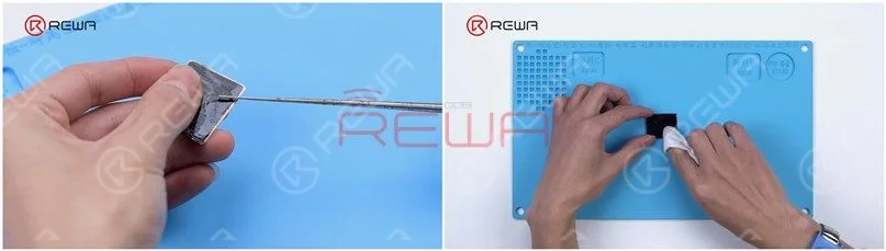 Then we remove the OCA adhesive with the Electric Adhesive Removing Tool and clean the OLED with N-hexane.