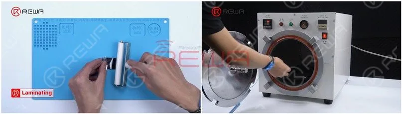 Attach the OCA adhesive to the OLED with Laminating Roller and put the OLED into the Bubble Removing Machine for 3 minutes.