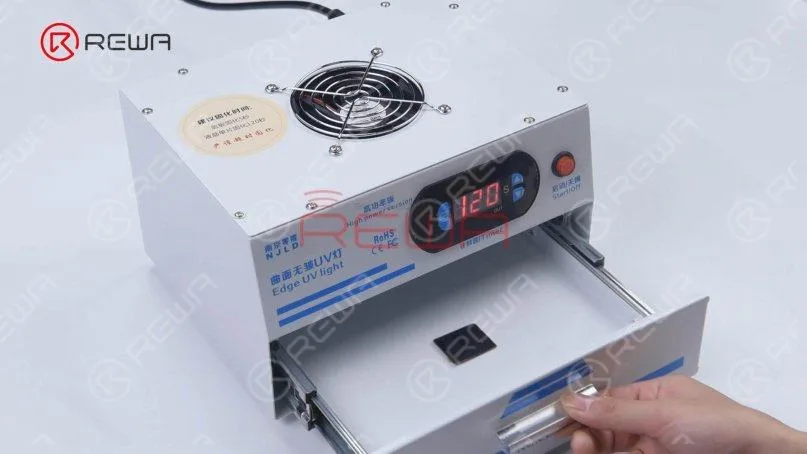 Take the OLED out and put it into the UV Lamp for Curing OCA Glue for 5 seconds.