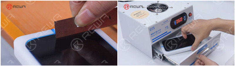 Please scrape the adhesive on the receiver with a blade. After the adhesive has been cured by a UV Lamp, we can put the mold plates into the grinding and polishing machine.