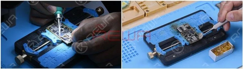 how to fix an iphone 11 pro won't turn on Smear rosin with Soldering Iron and solder wick at 365℃ to remove tin on the bonding pad. Clean the signal board with PCB Cleaner.