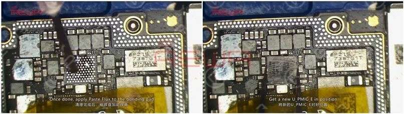 iphone x nessun servizio: soluzione per professionisti Una volta fatto, applica la pasta flux sul pad di contatto. Posiziona un nuovo U_PMIC_E e salda con la pistola ad aria calda a 330℃, flusso d'aria 3.