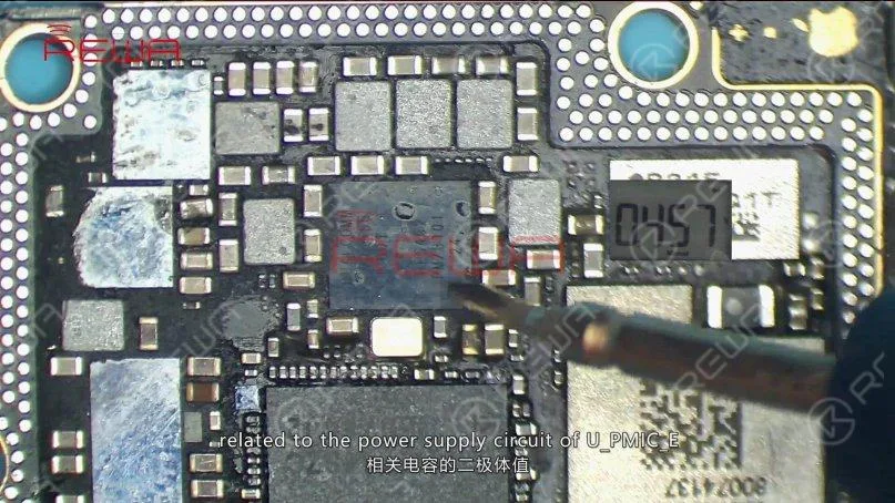 iphone x nessun servizio: soluzione per professionisti Continuare a eseguire la misurazione in modalità diodo dei condensatori relativi al circuito di alimentazione di U_PMIC_E.