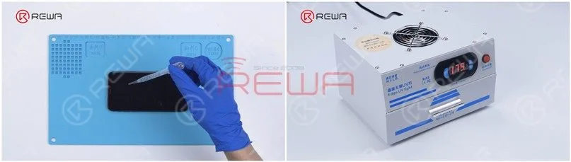 remove phone screen/back glass scratches in 6 mins by grinding & polishing UV Lamp