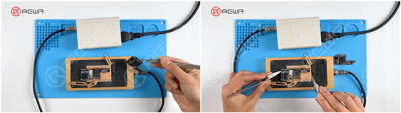 Put the motherboard on the 165 °C Heating Platform to heat. When the temperature reaches 165 °C, remove the logic board and signal board with tweezers.