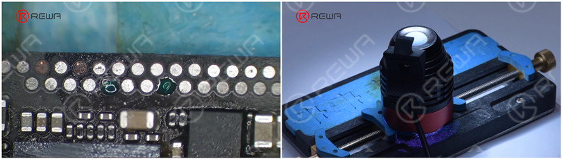 Apply Solder Mask to the bonding pad to fix the copper wires and solidify the solder mask with UV Lamp for 5 minutes.