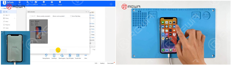 Keep heating for 1 minute when the temperature reaches 165 °C.  Turn the power off and cool the motherboard. Then we install the motherboard to the phone. Insert the SIM card and connect the phone with the computer. Open 3uTools to activate the phone. The phone is successfully activated. Test other functions. Other functions work well.