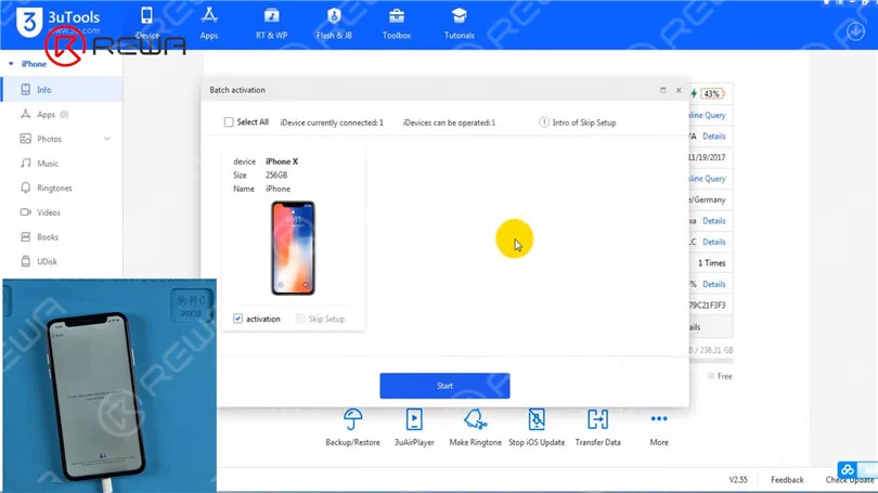 fixing iphone x unable to activate by jumping wires Connect the phone to the computer and open 3uTools. Click Activate Now and Start. The activation normally takes several minutes. After about 20 minutes, the phone is stuck in the activation interface. The phone is still unable to be activated.