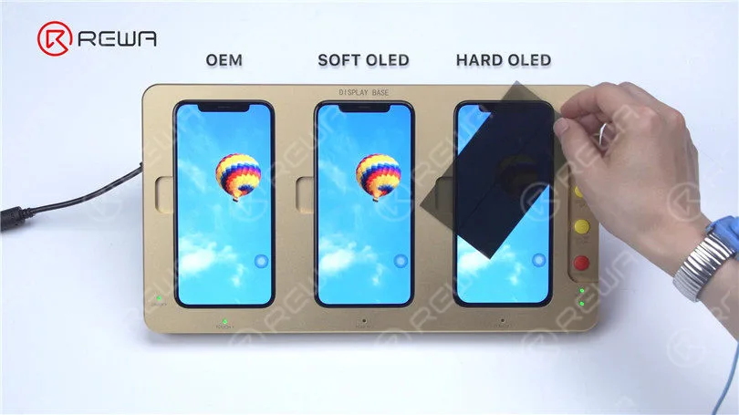 The last step is to test the polarizer. OEM and soft OLED perform well at all angles while hard OLED turns to black at 45 degrees.