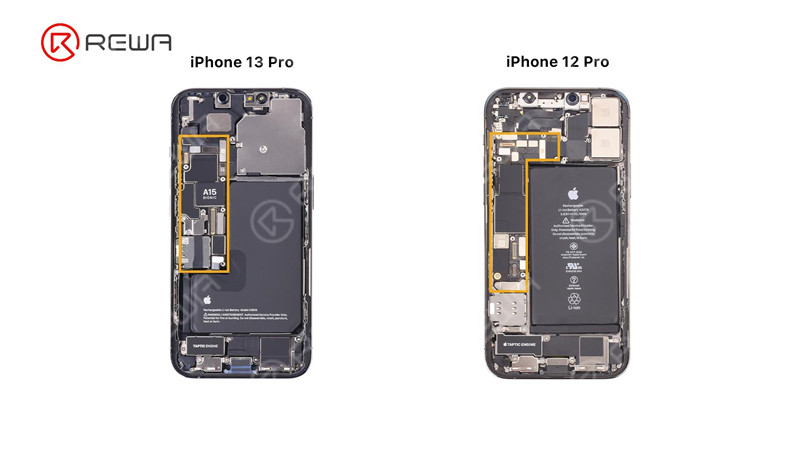 Separación de la placa base del iPhone 13 Pro - ¿La CPU más caliente?