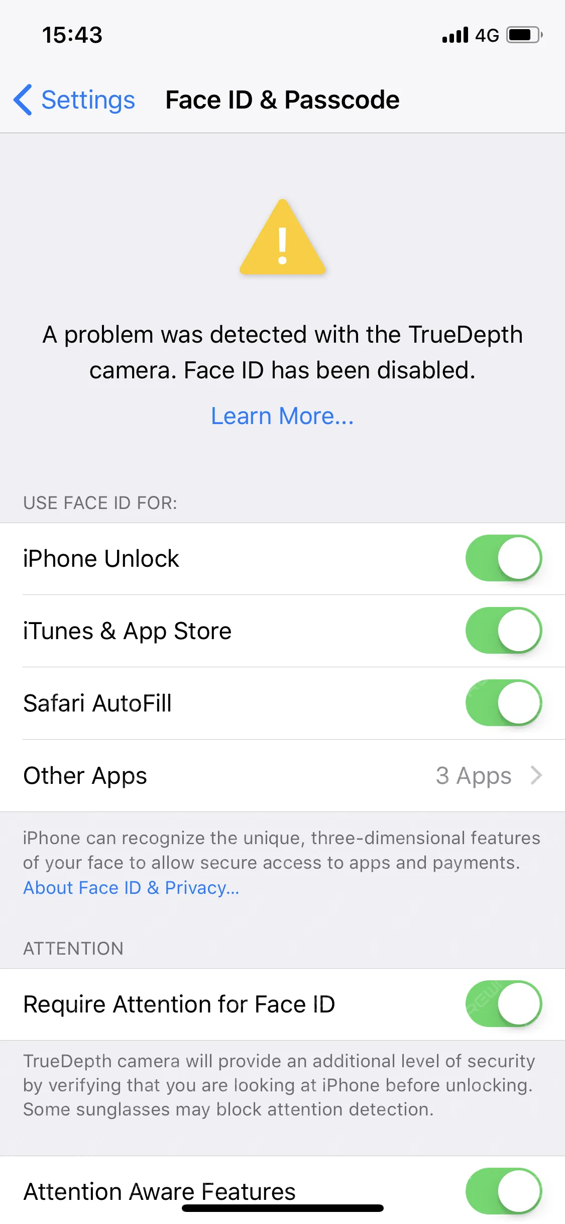Face ID no funciona