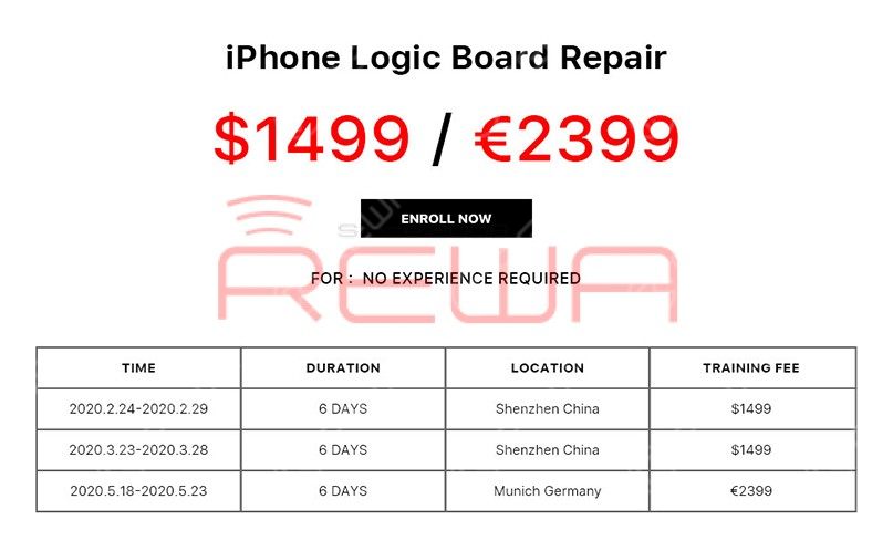 Corso di formazione REWA per la riparazione della scheda logica dell'iPhone nel 2020