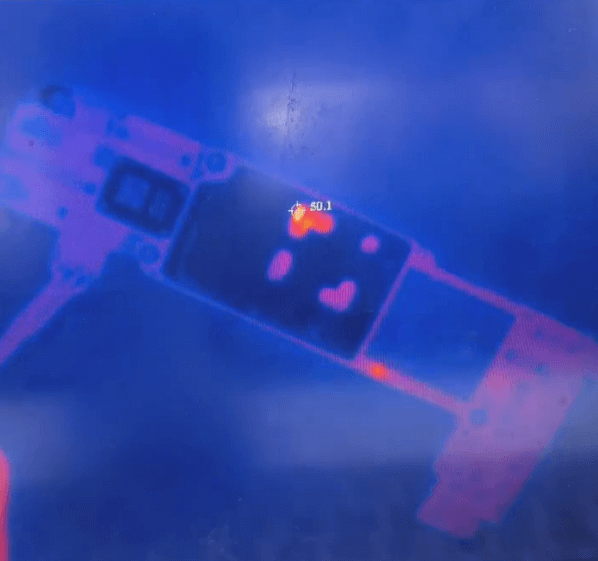 using thermal camera to inspect iphone 13 motherboard