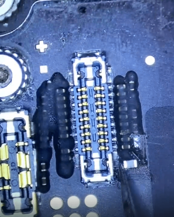 06 remove the water proof foam on the touch connector and scratch off the black glue on the small componnets