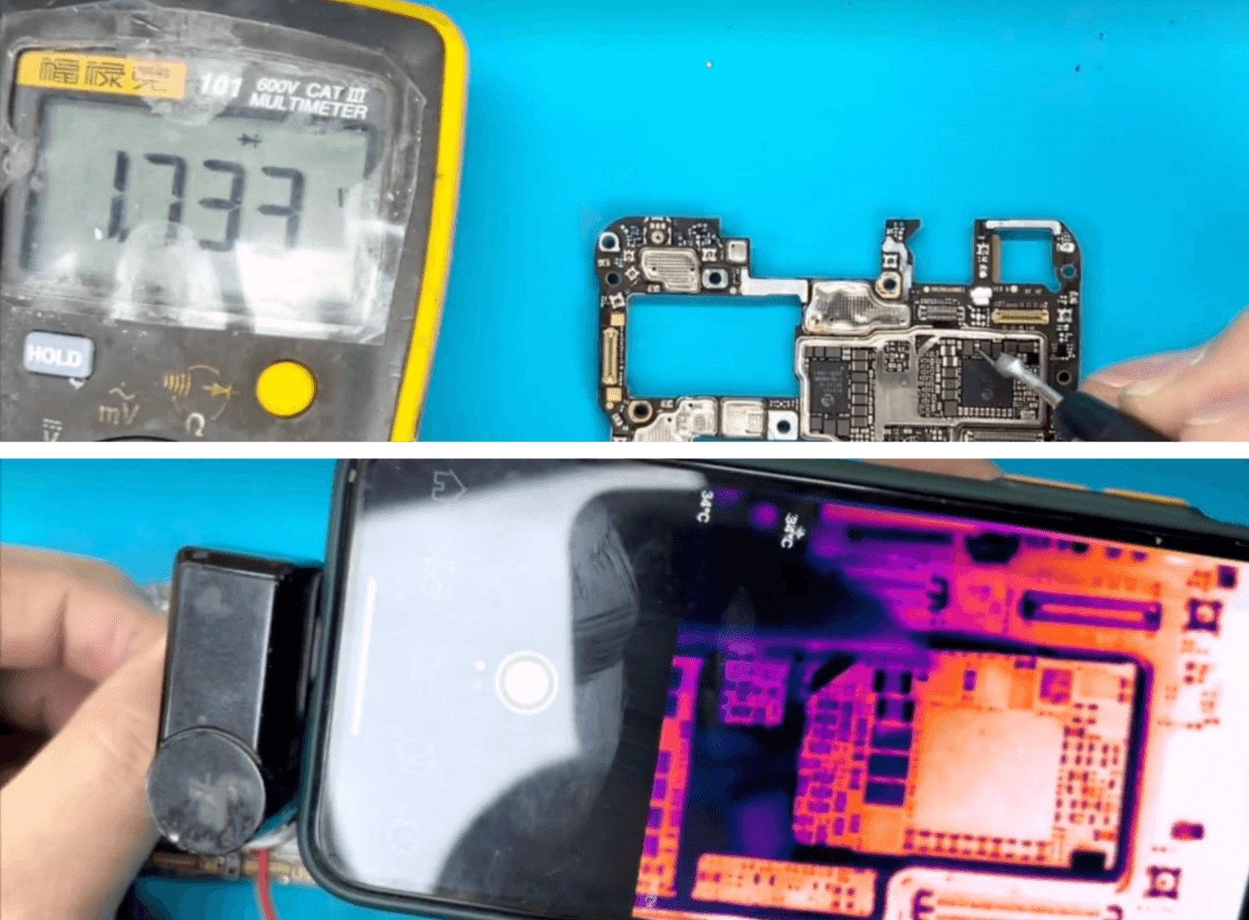 Fall beschädigt Huawei mate 40 pro Reparatur 09 Multimeter und Wärmebildkamera