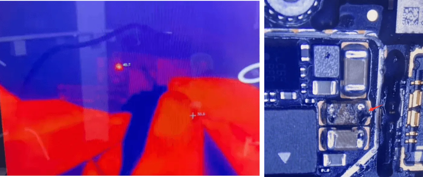 cámara termográfica para comprobar la placa base del iphone 13 pro