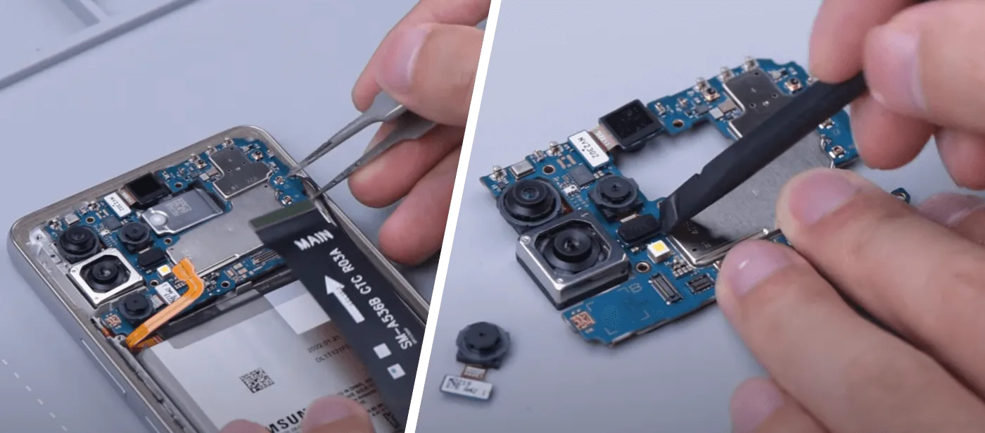 samsung a53 won turn repair detach the flex cables and remove cameras