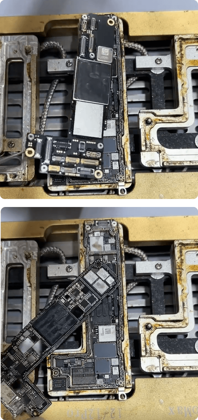 die iPhone 12-Hauptplatine mit der Heizplattform trennen