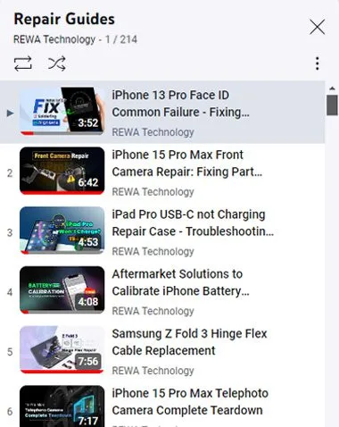 playlist di video sulla riparazione del telefono