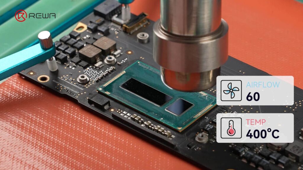 chauffer la carte mère du macbook