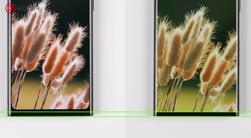 la evolución de las pantallas de repuesto Samsung: de LCD In-cell a OLED avanzados 1:1 Comparación lado a lado de pantallas de teléfonos destacando el bisel inferior más estrecho en la pantalla OLED 1:1