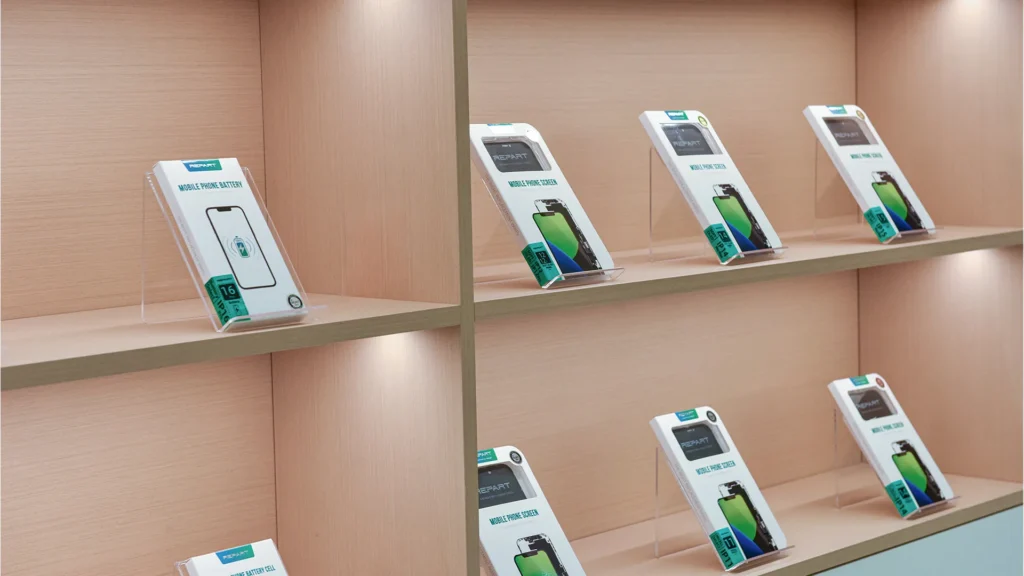 Exposición del recambio de pantalla REPART en las estanterías