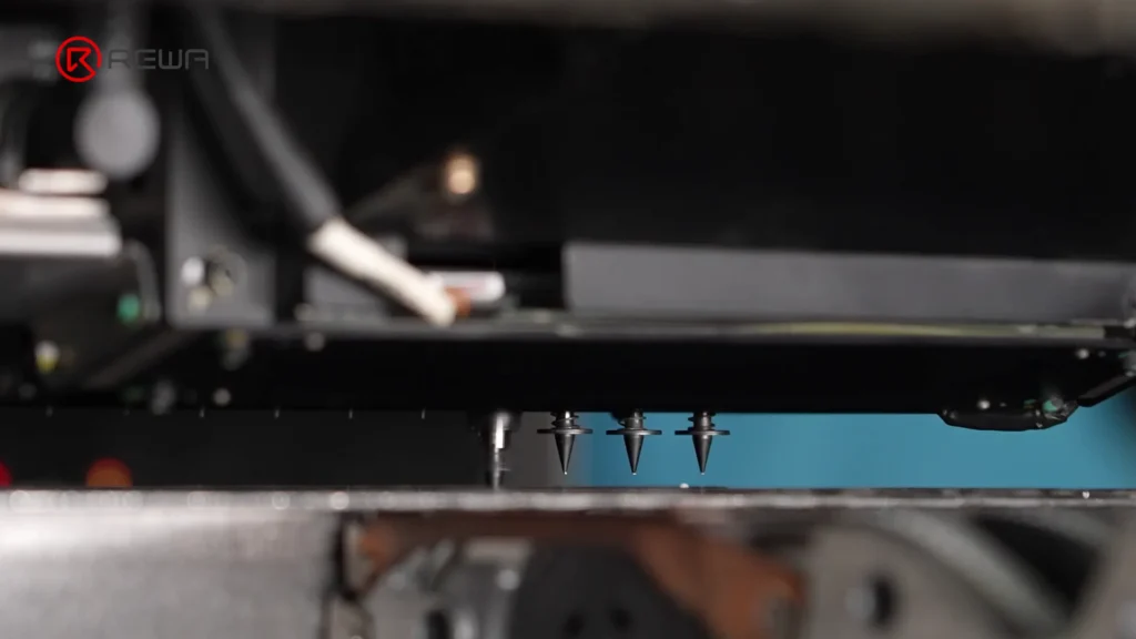 Automated SMT pick-and-place nozzles positioned above a circuit board