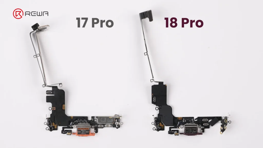 charging port flex comparison of iPhone 17 pro and iPhone 18 pro